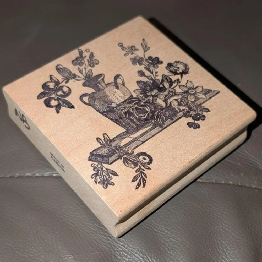 Magenta Wall Shelf Flowers Vase Wood Mounted Rubber Stamp Square Large Wooden
